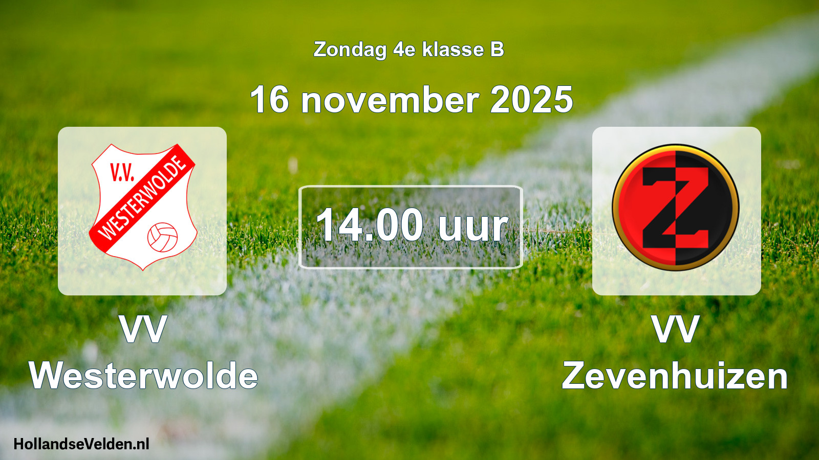 Geplande wedstrijd: VV Westerwolde - VV Zevenhuizen (16 november 2025)