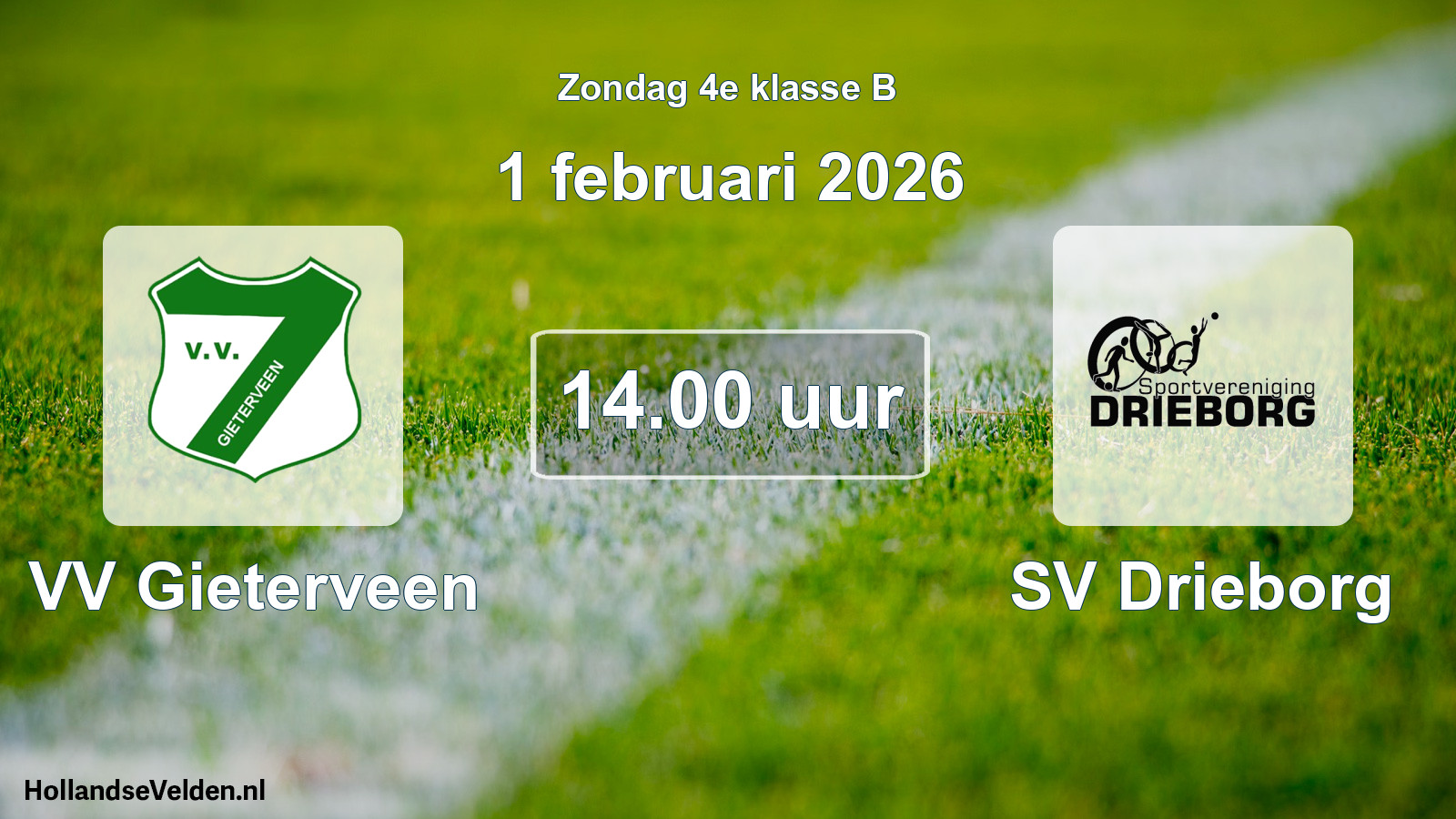 Geplande wedstrijd: VV Gieterveen - SV Drieborg (1 februari 2026)