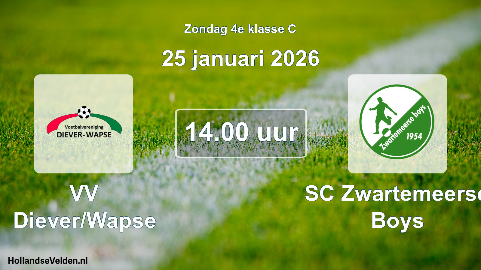 Geplande wedstrijd: VV Diever/Wapse - SC Zwartemeerse Boys (25 januari 2026)