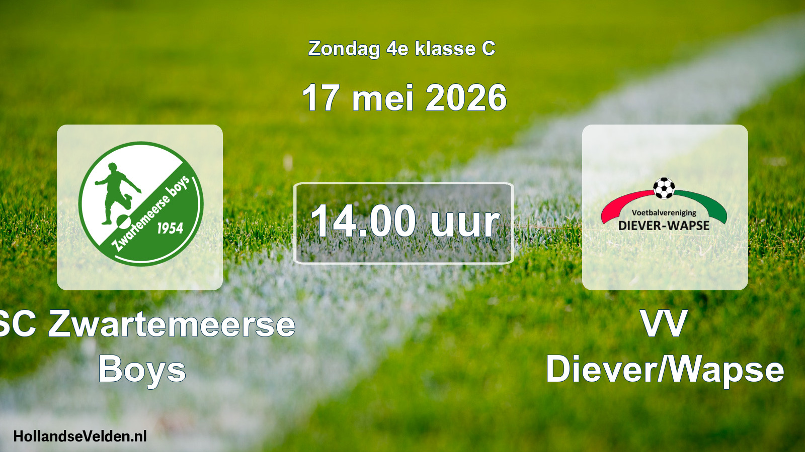 Geplande wedstrijd: SC Zwartemeerse Boys - VV Diever/Wapse (17 mei 2026)