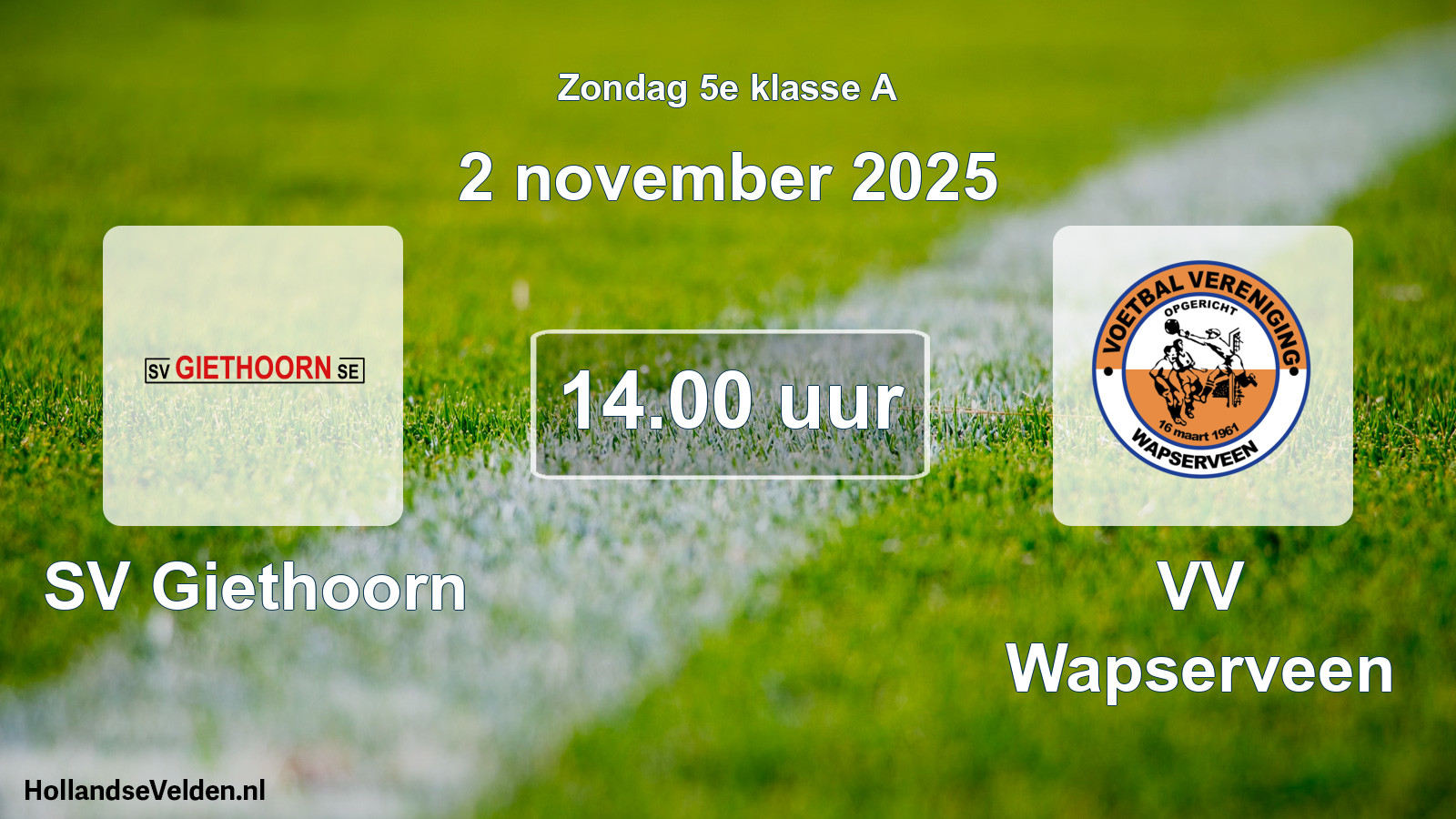 Geplande wedstrijd: SV Giethoorn - VV Wapserveen (2 november 2025)