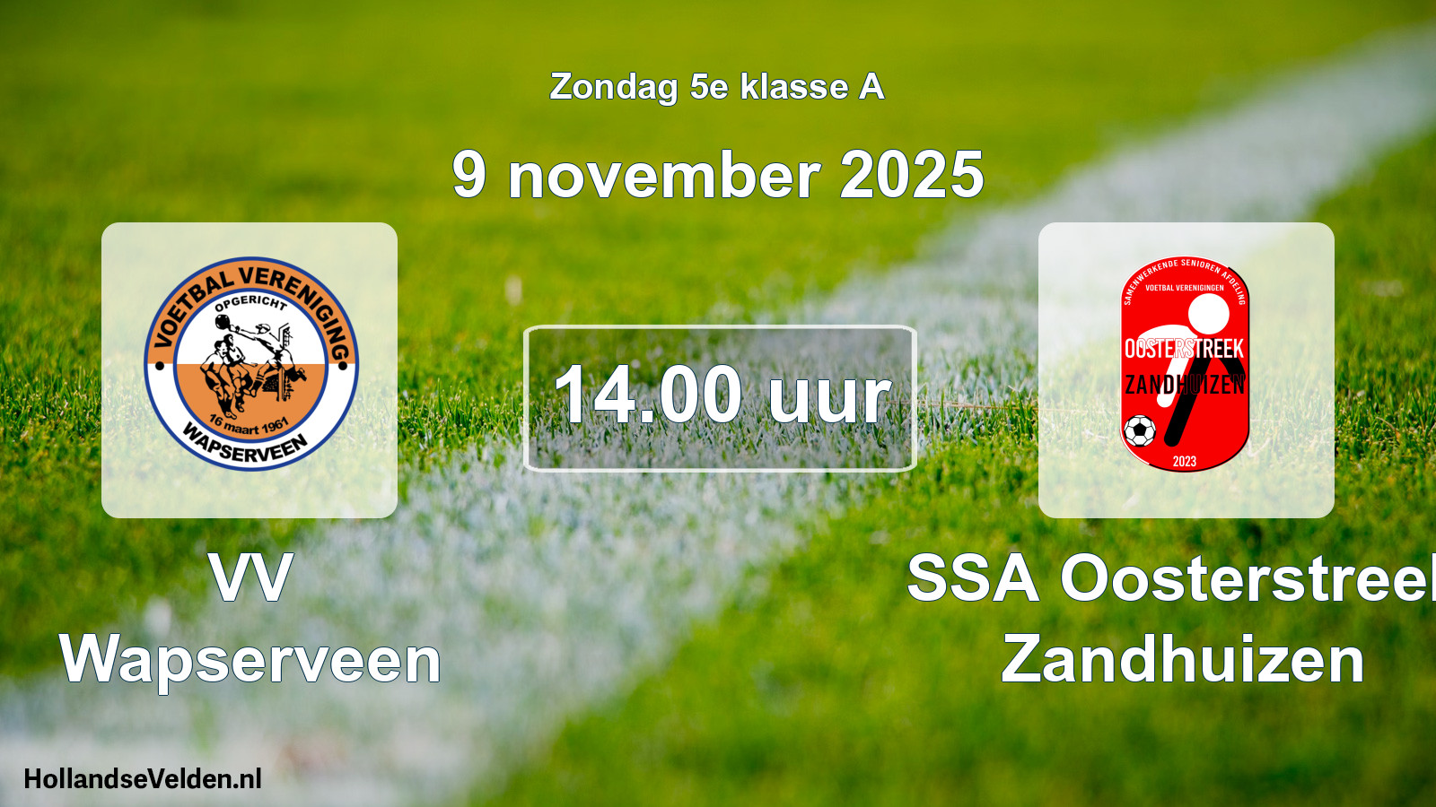 Geplande wedstrijd: VV Wapserveen - SSA Oosterstreek Zandhuizen (9 november 2025)
