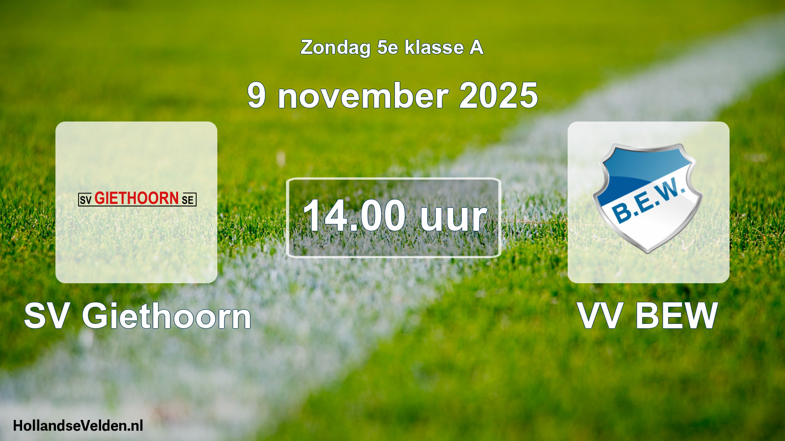Geplande wedstrijd: SV Giethoorn - VV BEW (9 november 2025)