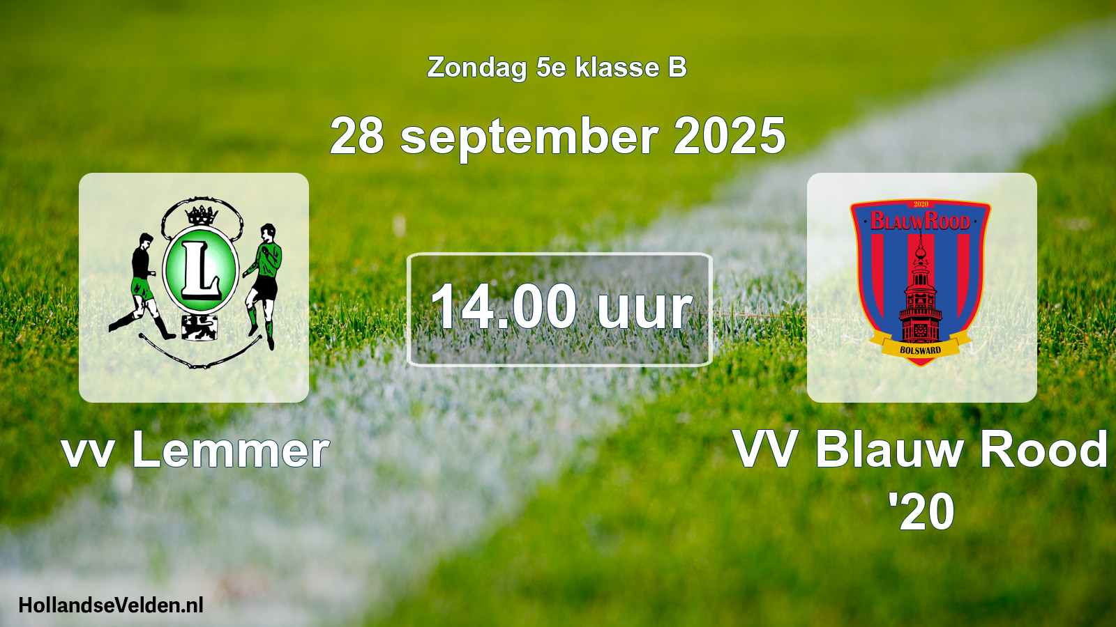 Geplande wedstrijd: vv Lemmer - VV Blauw Rood '20 (28 september 2025)
