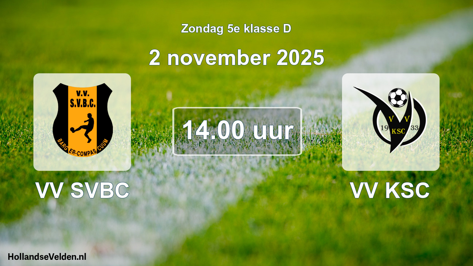 Geplande wedstrijd: VV SVBC - VV KSC (2 november 2025)