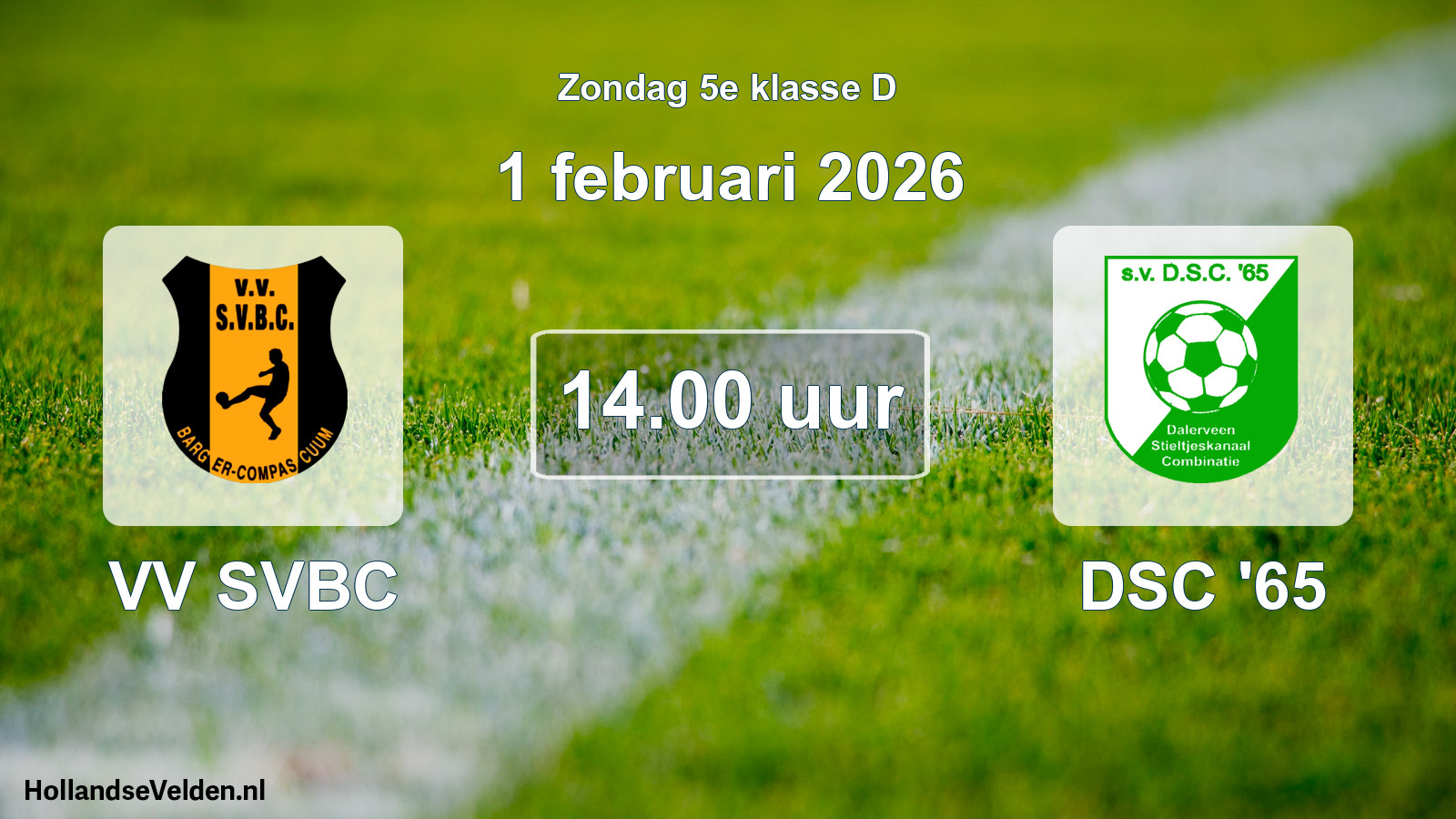 Geplande wedstrijd: VV SVBC - DSC '65 (1 februari 2026)
