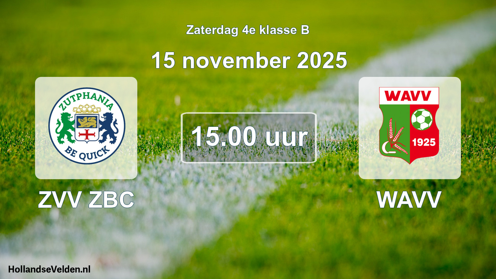 Geplande wedstrijd: ZVV ZBC - WAVV (15 november 2025)