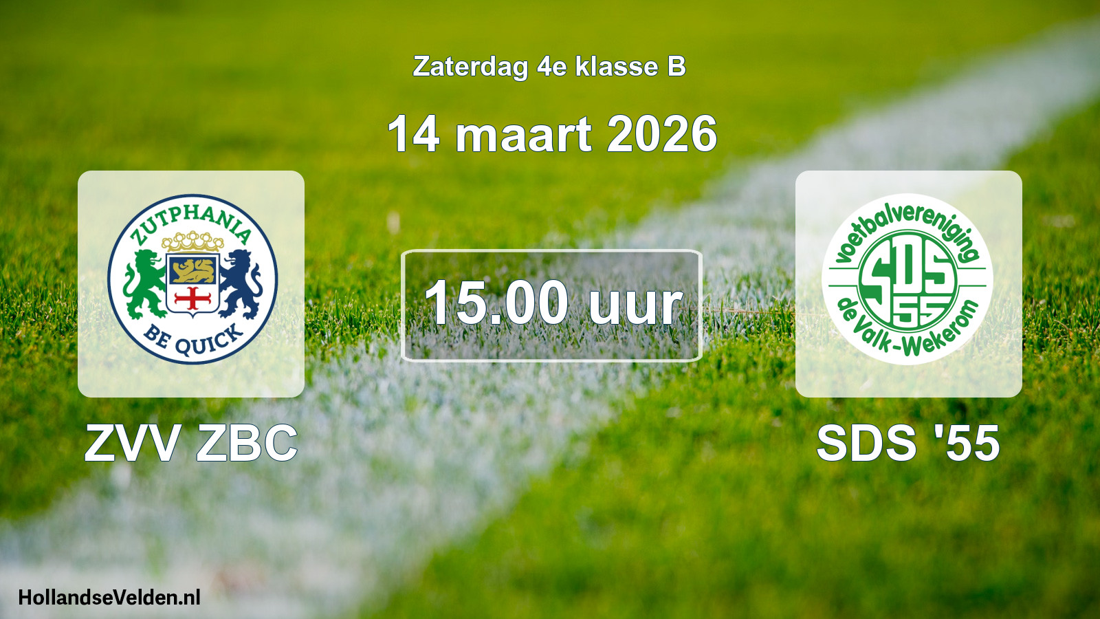 Geplande wedstrijd: ZVV ZBC - SDS '55 (14 maart 2026)