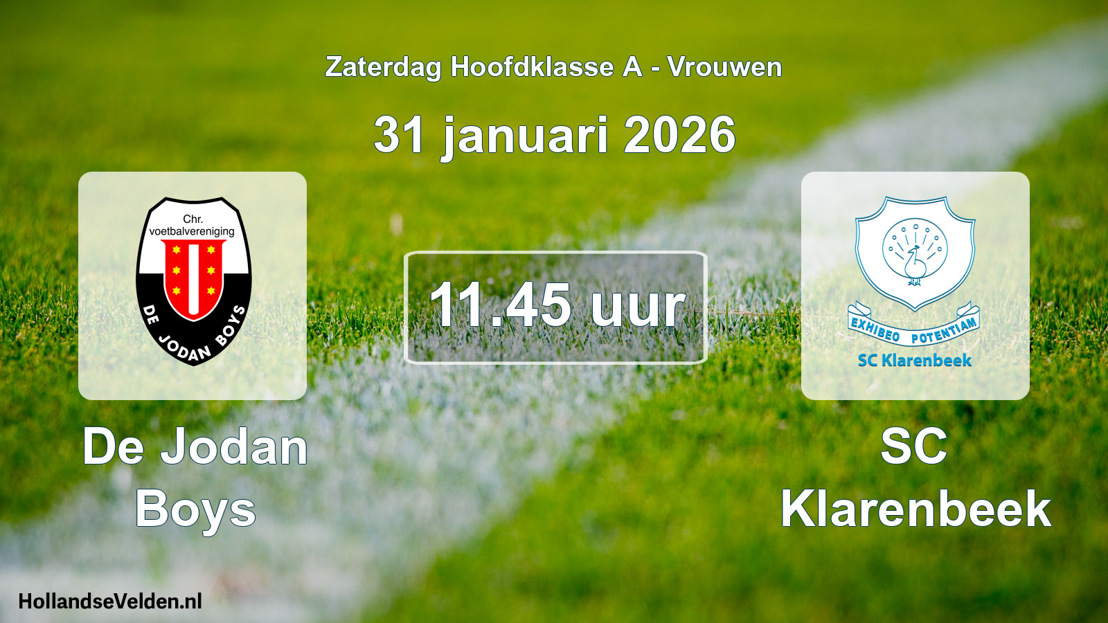 Scheduled Match: De Jodan Boys - SC Klarenbeek (31 January 2026)