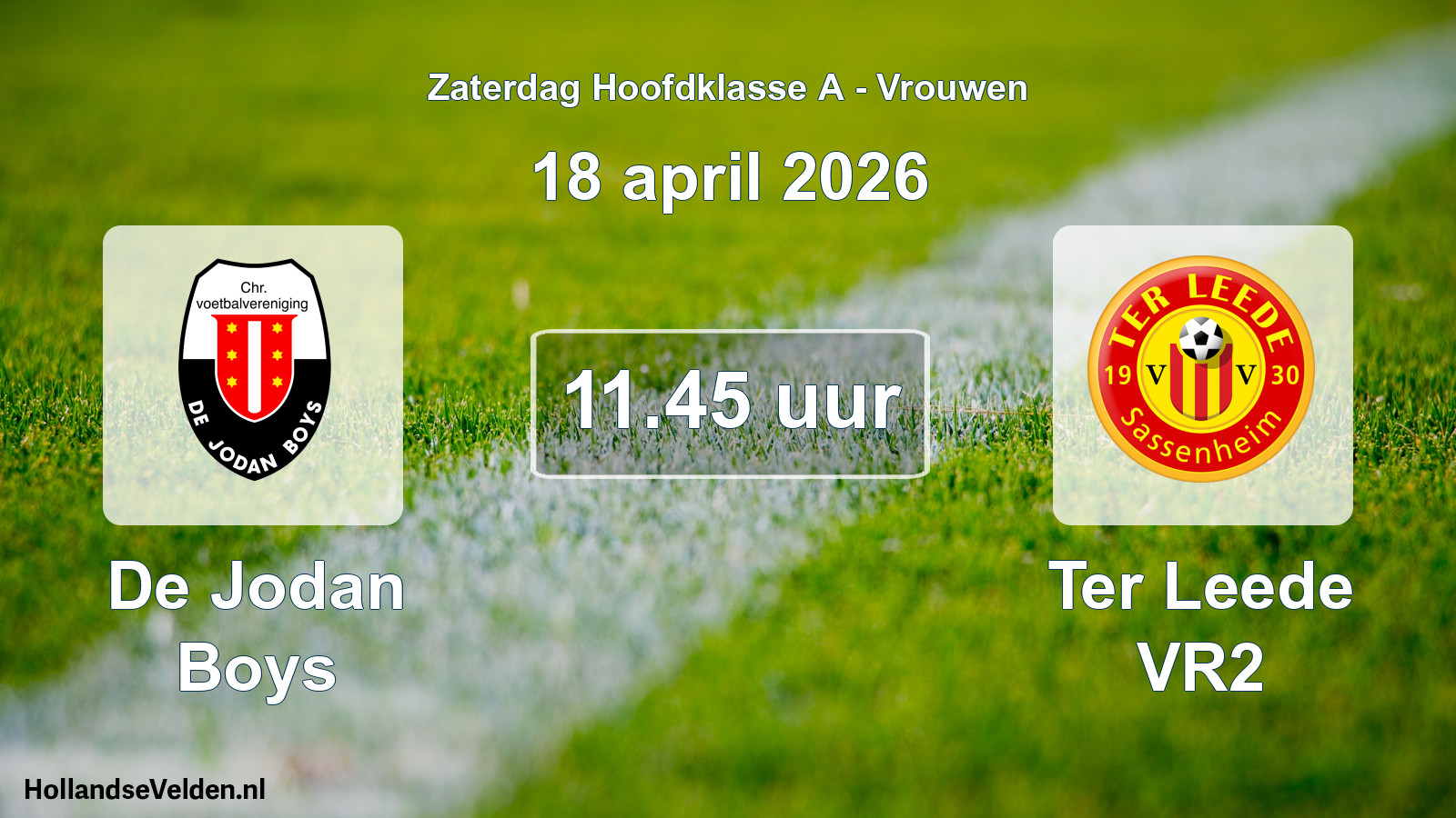 Scheduled Match: De Jodan Boys - Ter Leede VR2 (18 April 2026)
