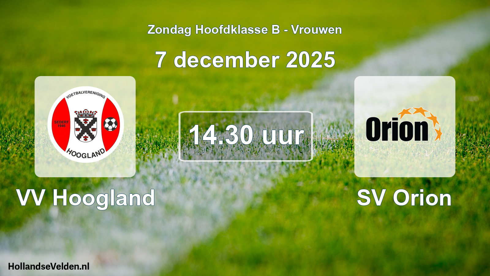 Geplande wedstrijd: VV Hoogland - SV Orion (7 december 2025)