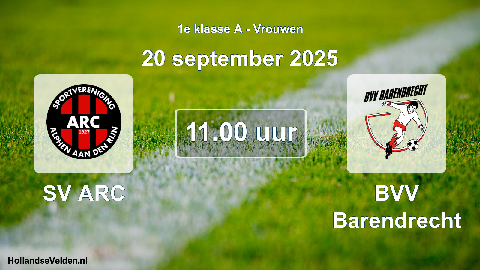 Geplande wedstrijd: SV ARC - BVV Barendrecht (20 september 2025)