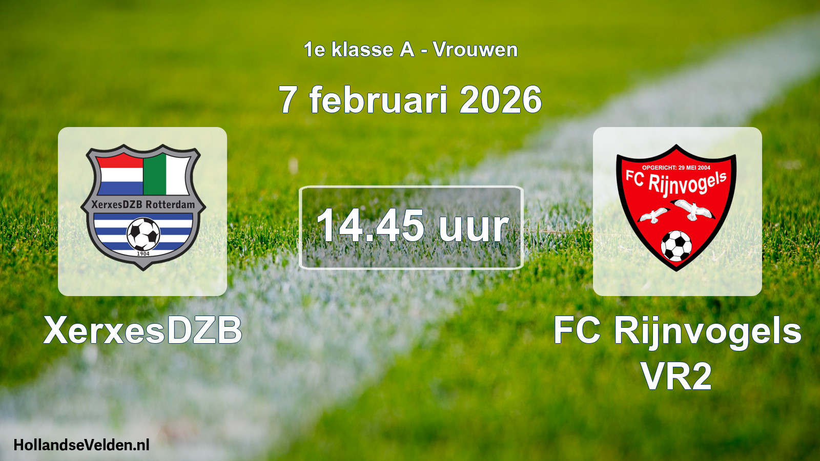 Geplande wedstrijd: XerxesDZB - FC Rijnvogels VR2 (7 februari 2026)
