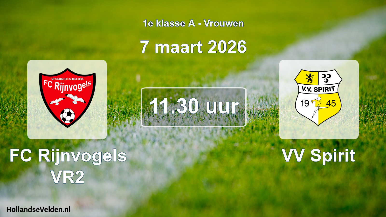 Geplande wedstrijd: FC Rijnvogels VR2 - VV Spirit (7 maart 2026)