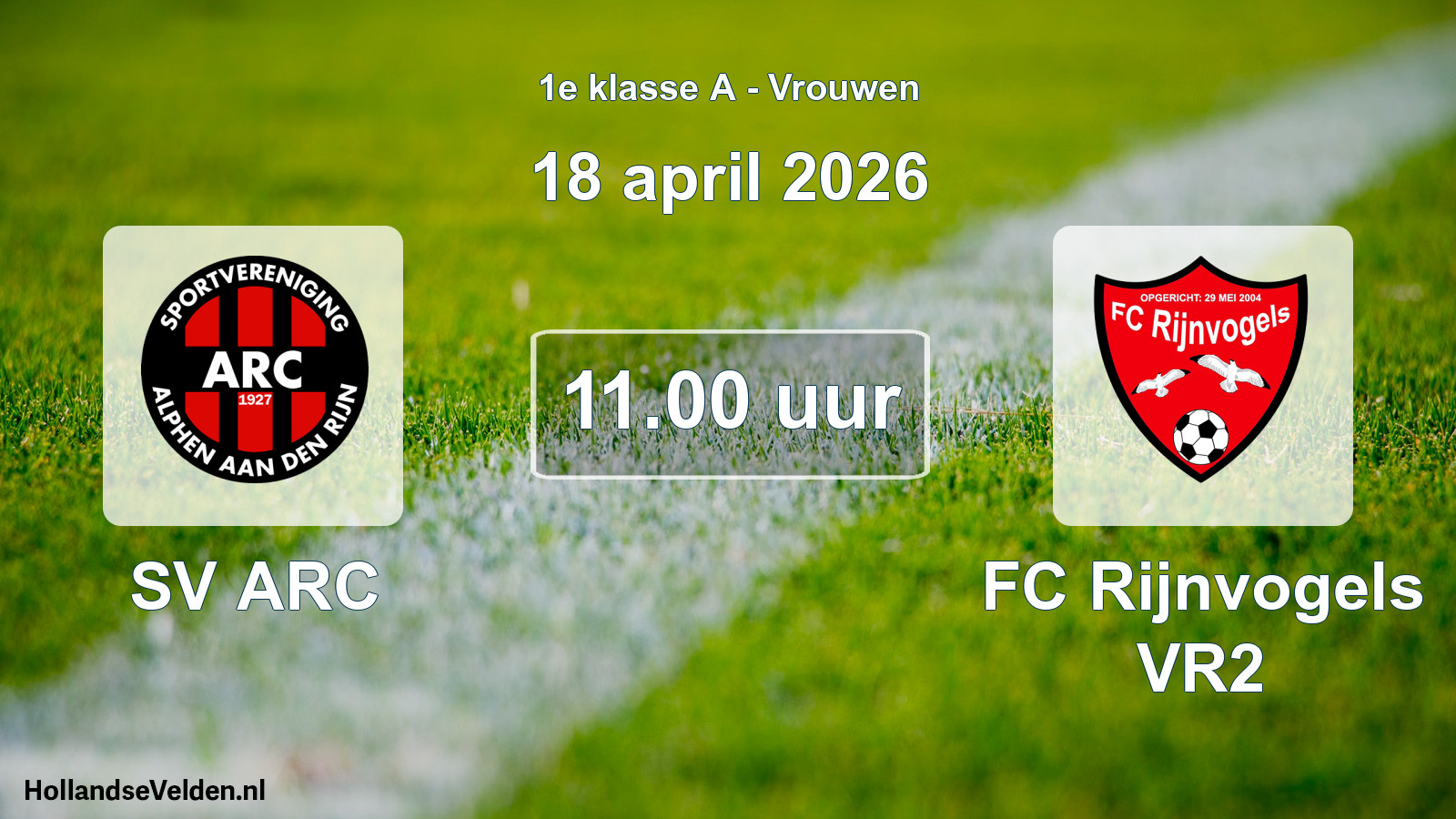Geplande wedstrijd: SV ARC - FC Rijnvogels VR2 (18 april 2026)