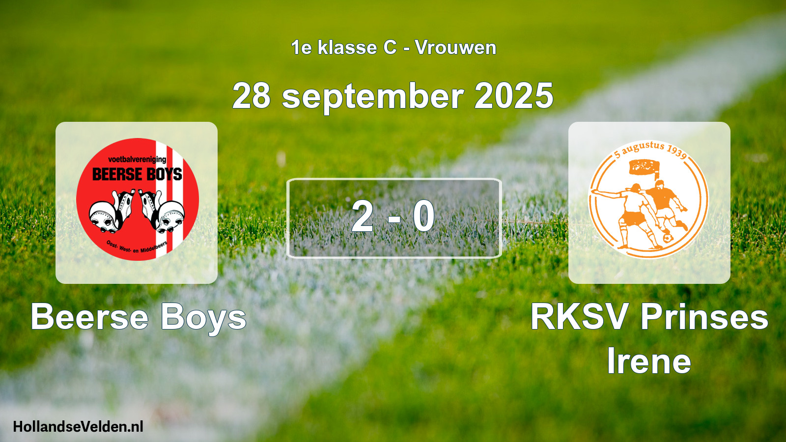Gespeelde wedstrijd: Beerse Boys - RKSV Prinses Irene 2 - 0 (28 september 2025)