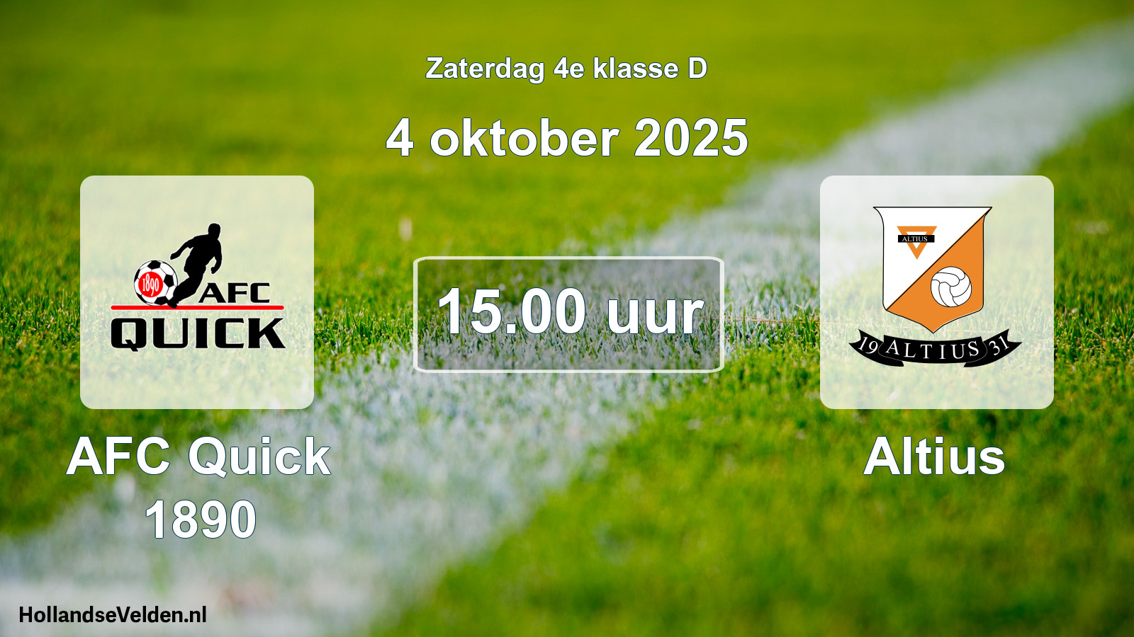 Geplande wedstrijd: AFC Quick 1890 - Altius (4 oktober 2025)