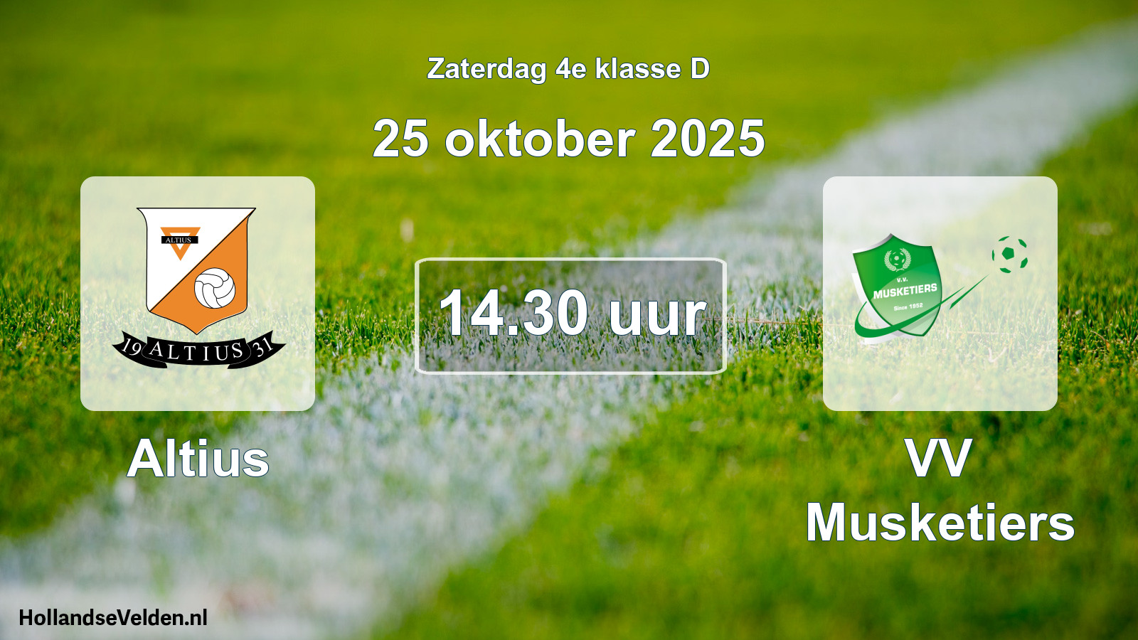 Geplande wedstrijd: Altius - VV Musketiers (25 oktober 2025)