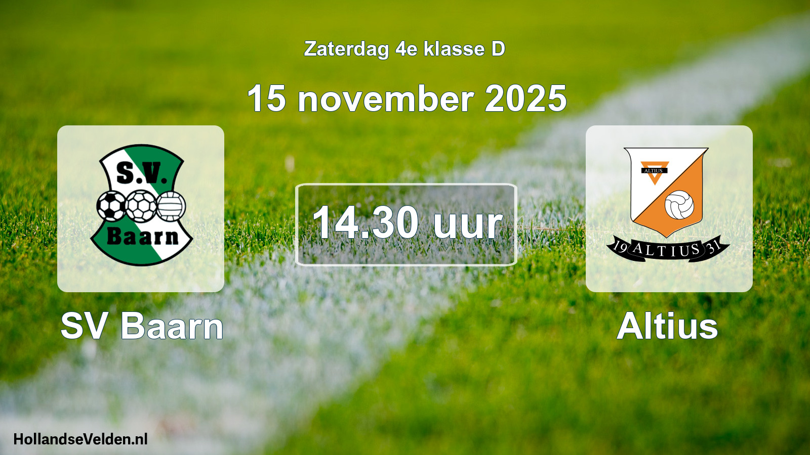 Geplande wedstrijd: SV Baarn - Altius (15 november 2025)