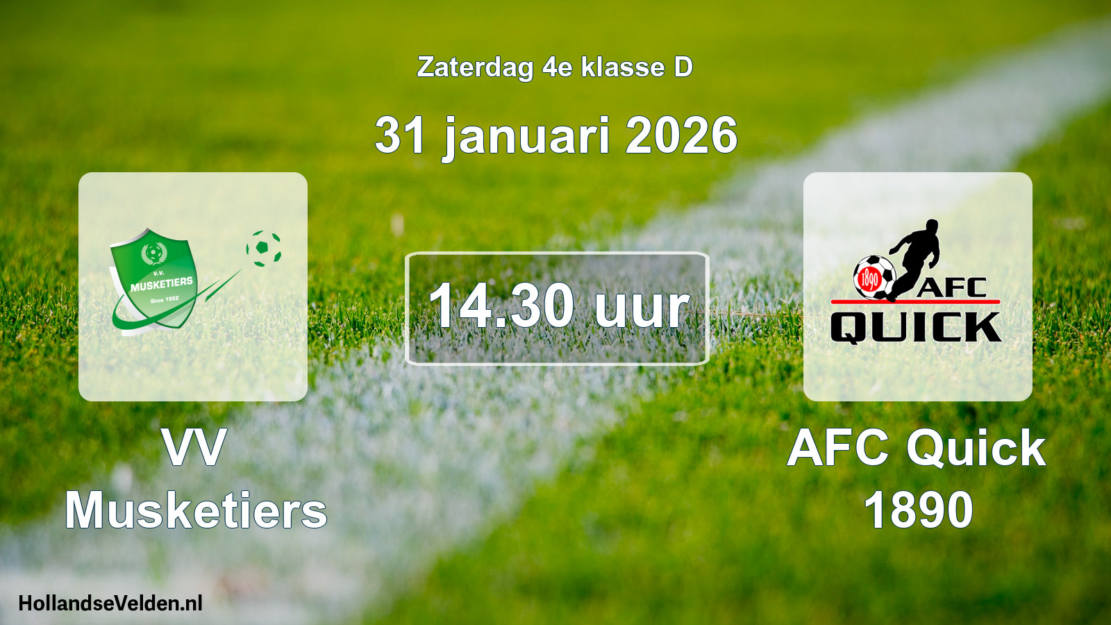 Geplande wedstrijd: VV Musketiers - AFC Quick 1890 (31 januari 2026)