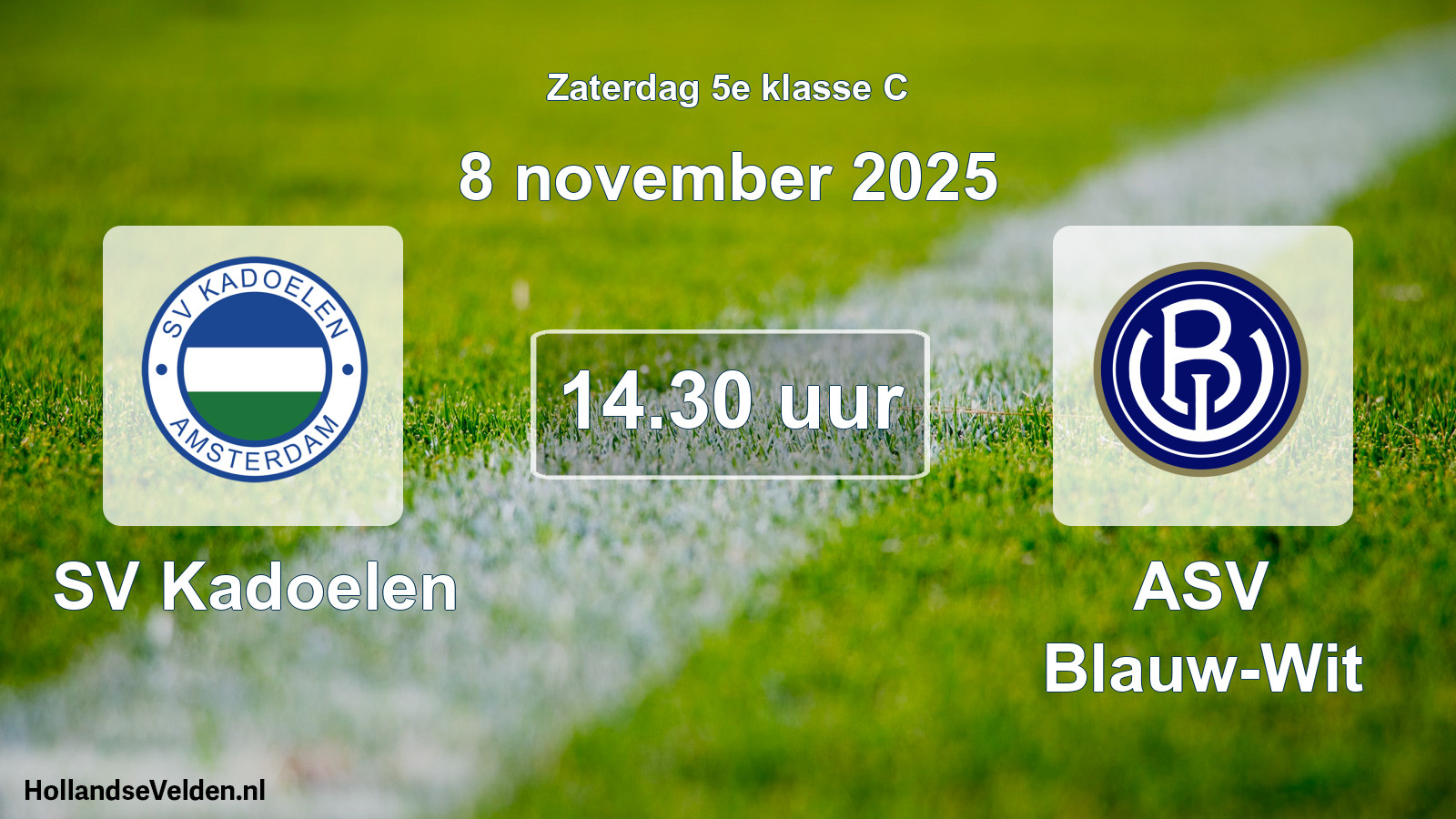 Geplande wedstrijd: SV Kadoelen - ASV Blauw-Wit (8 november 2025)