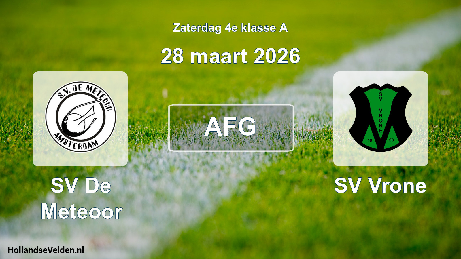 Scheduled Match: SV De Meteoor - SV Vrone (28 March 2026)