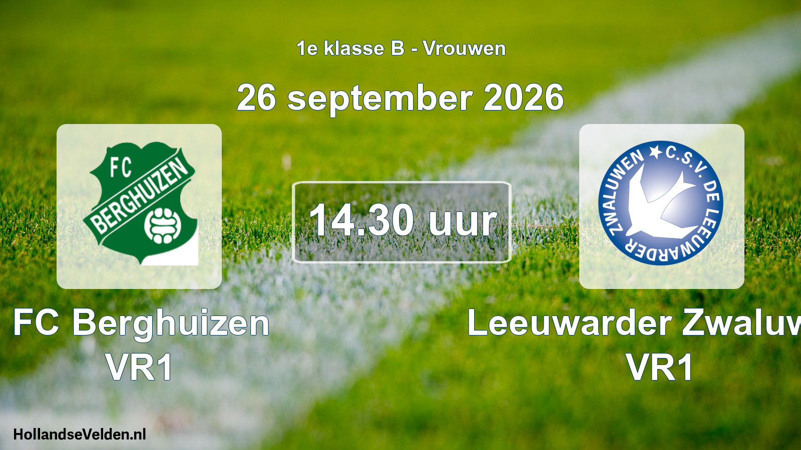 Geplande wedstrijd: FC Berghuizen VR1 - Leeuwarder Zwaluwen VR1 (26 september 2026)