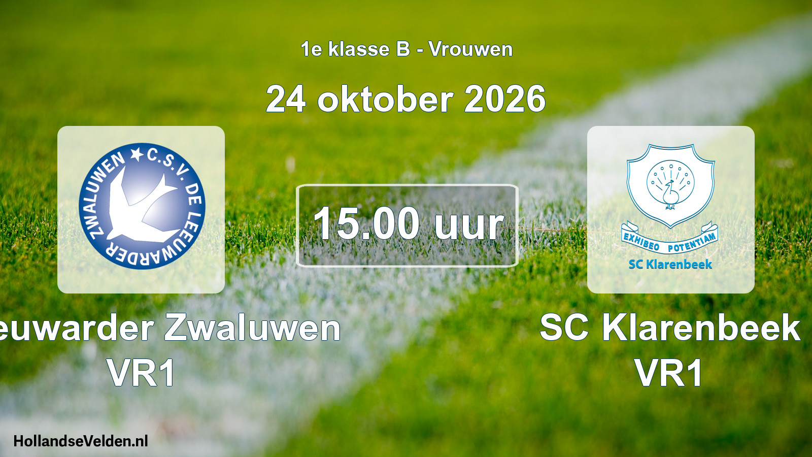Geplande wedstrijd: Leeuwarder Zwaluwen VR1 - SC Klarenbeek VR1 (24 oktober 2026)