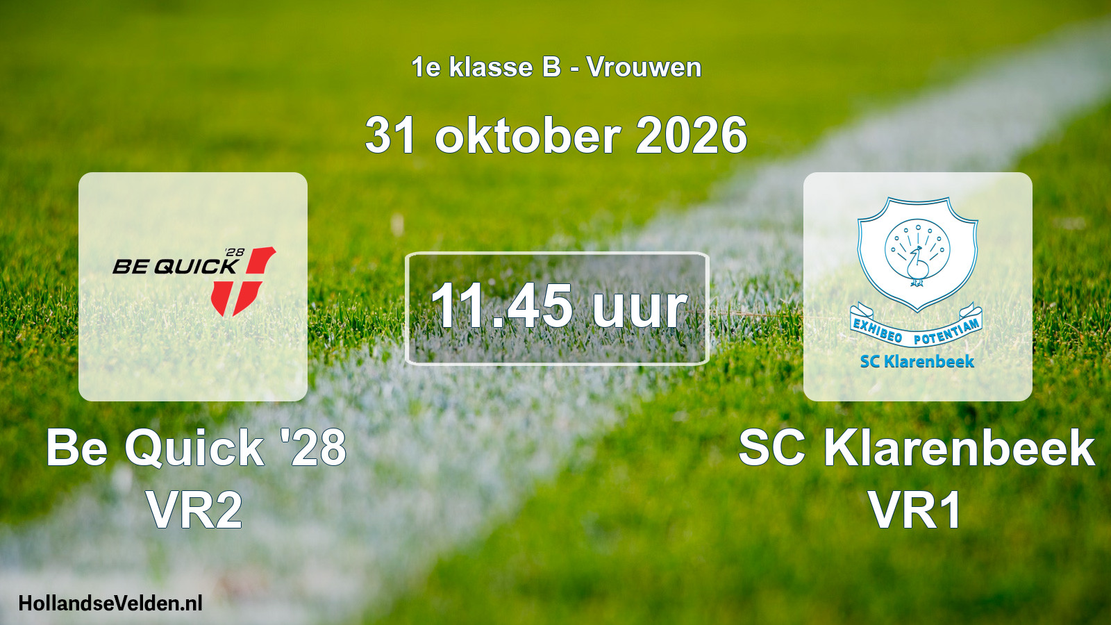 Geplande wedstrijd: Be Quick '28 VR2 - SC Klarenbeek VR1 (31 oktober 2026)