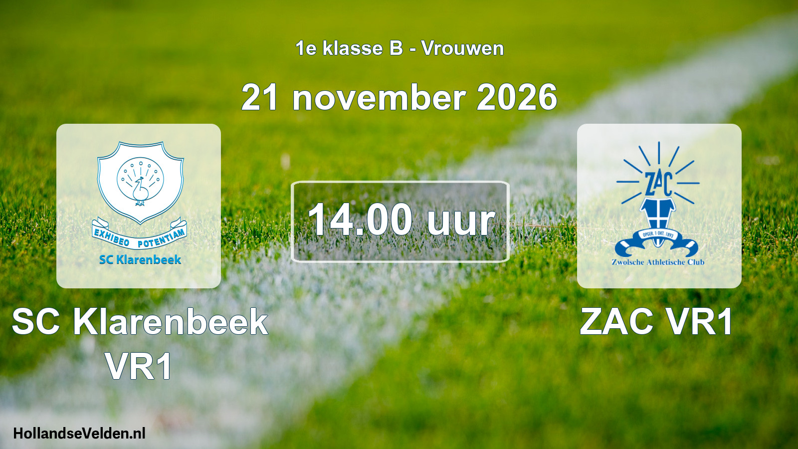 Geplande wedstrijd: SC Klarenbeek VR1 - ZAC VR1 (21 november 2026)