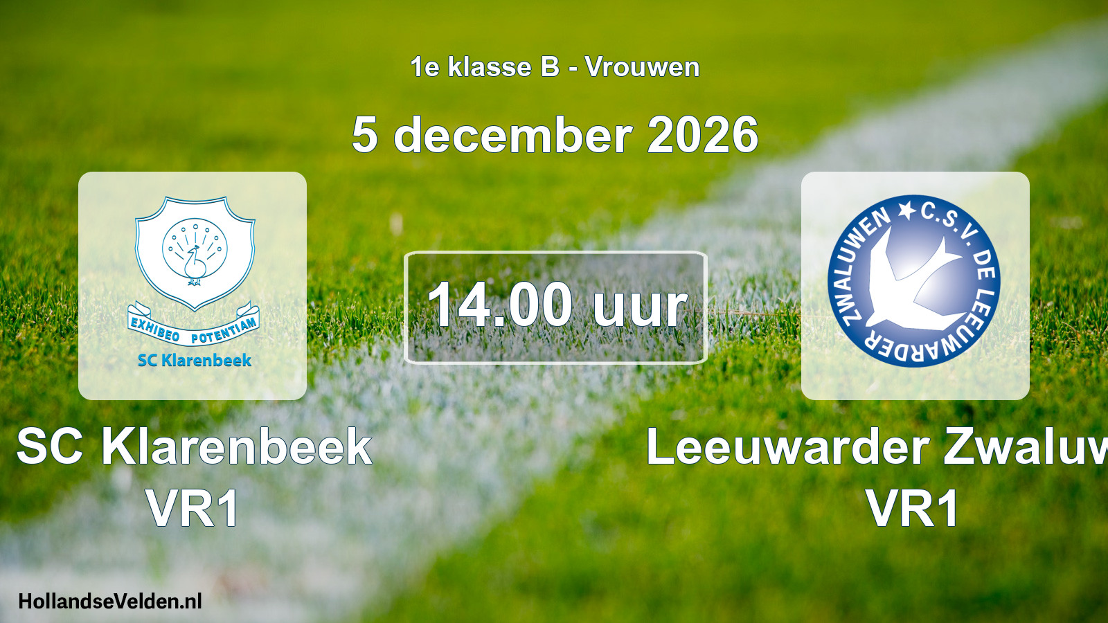 Geplande wedstrijd: SC Klarenbeek VR1 - Leeuwarder Zwaluwen VR1 (5 december 2026)