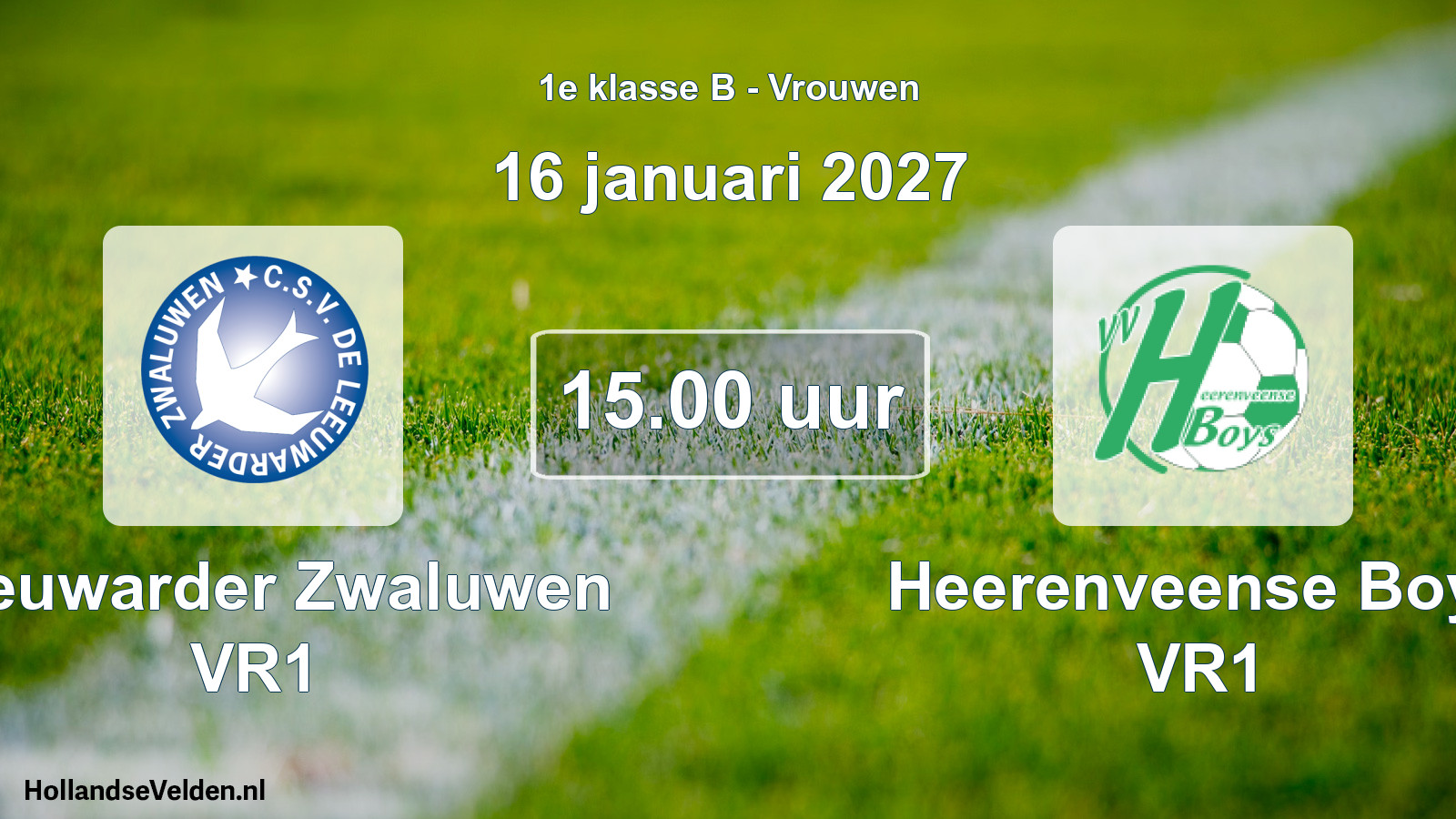 Geplande wedstrijd: Leeuwarder Zwaluwen VR1 - Heerenveense Boys VR1 (16 januari 2027)