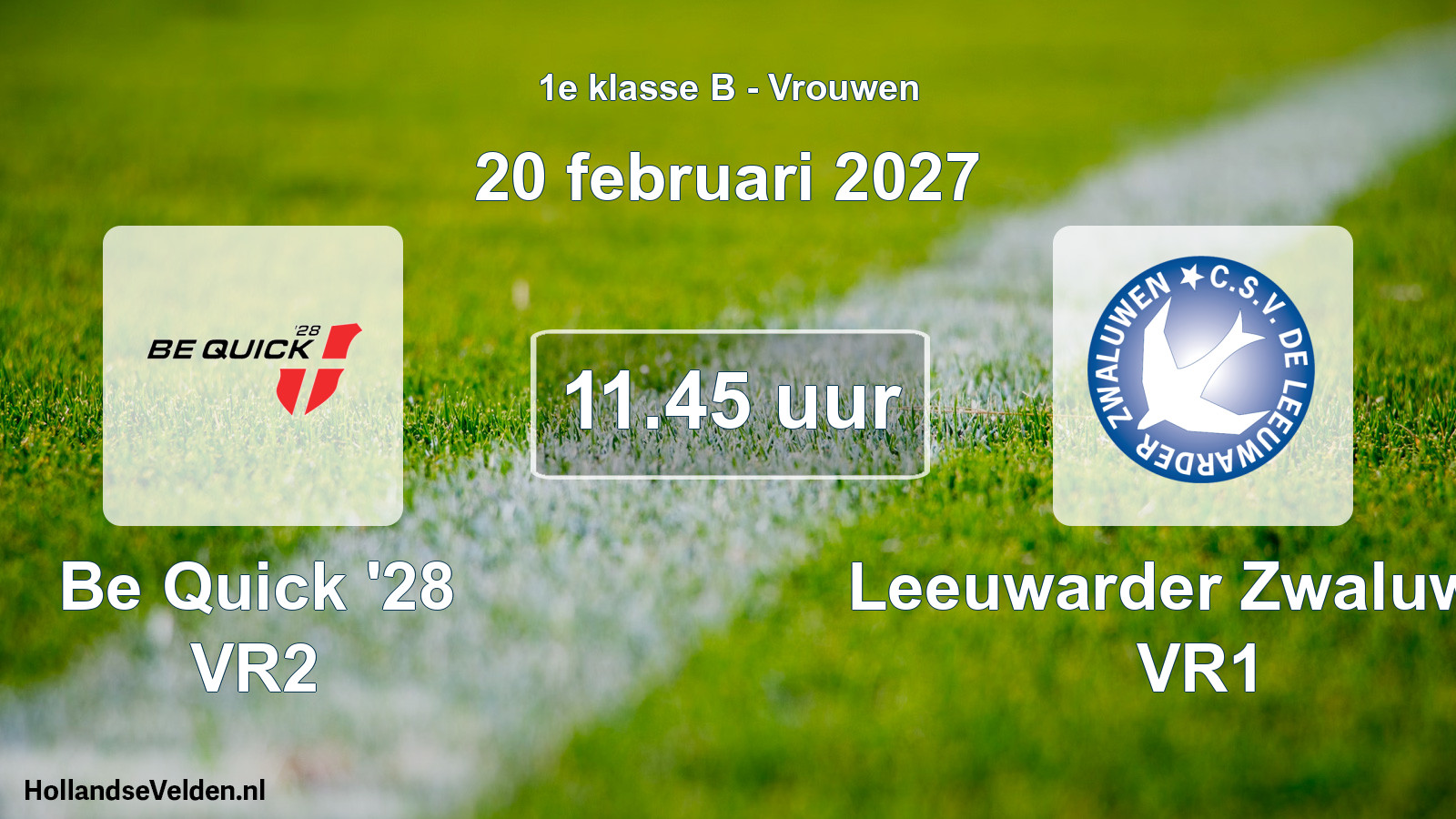 Geplande wedstrijd: Be Quick '28 VR2 - Leeuwarder Zwaluwen VR1 (20 februari 2027)