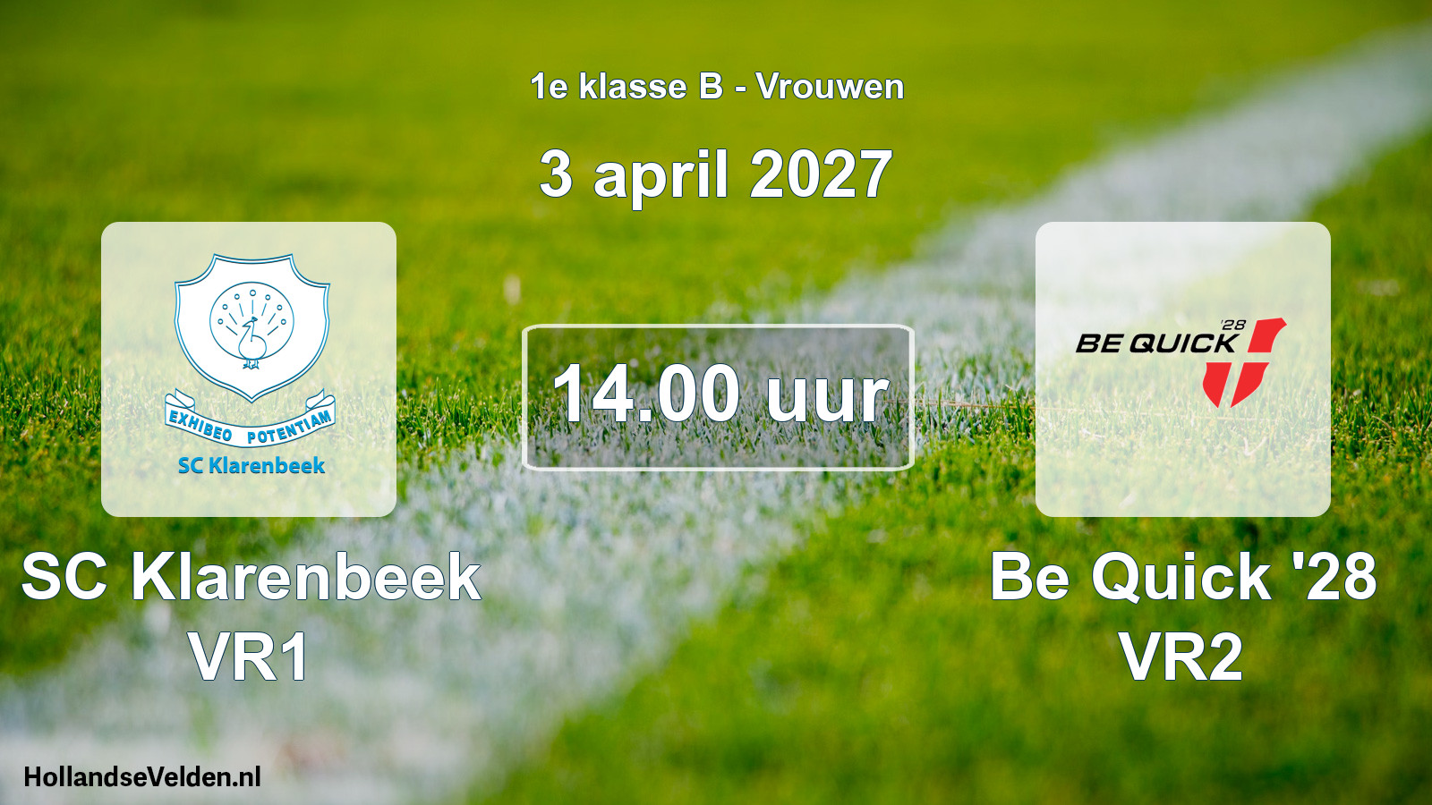 Geplande wedstrijd: SC Klarenbeek VR1 - Be Quick '28 VR2 (3 april 2027)