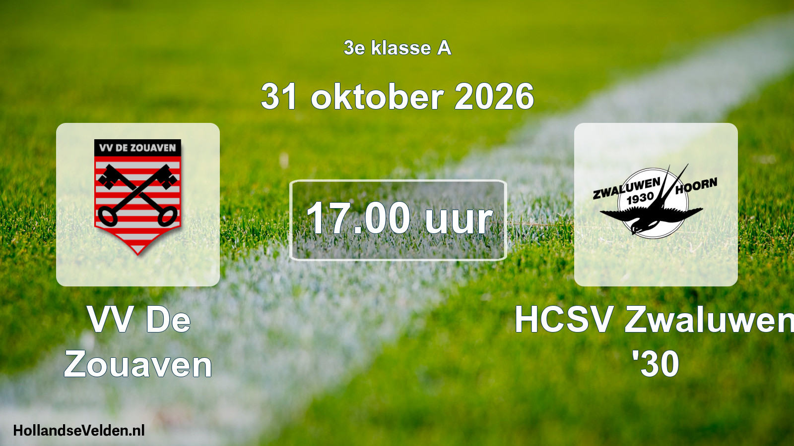 Geplande wedstrijd: VV De Zouaven - HCSV Zwaluwen '30 (31 oktober 2026)
