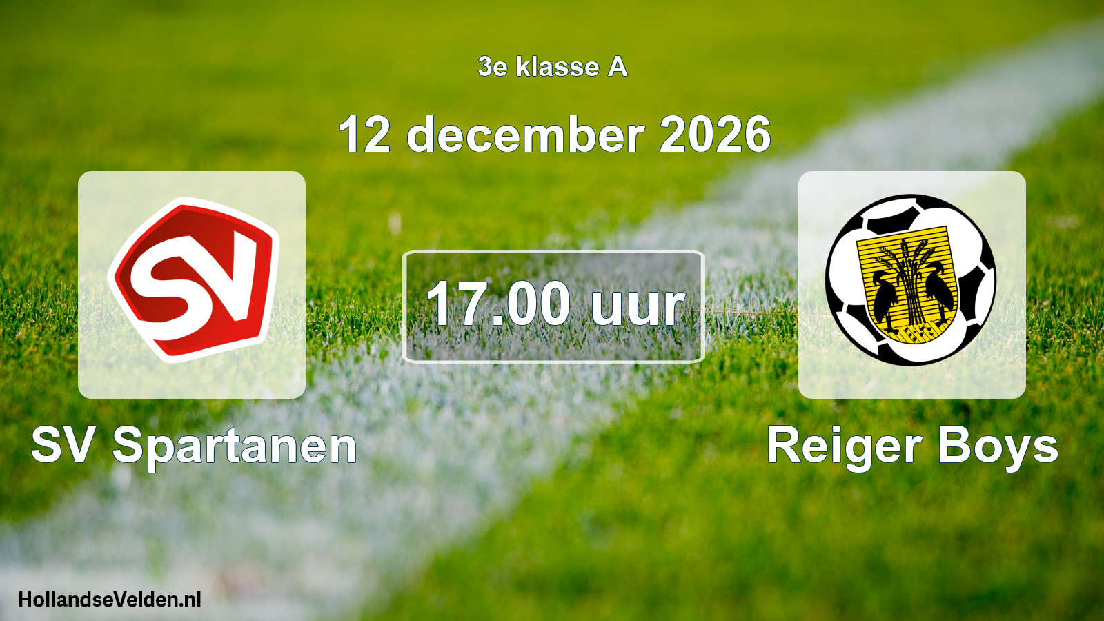 Geplande wedstrijd: SV Spartanen - Reiger Boys (12 december 2026)