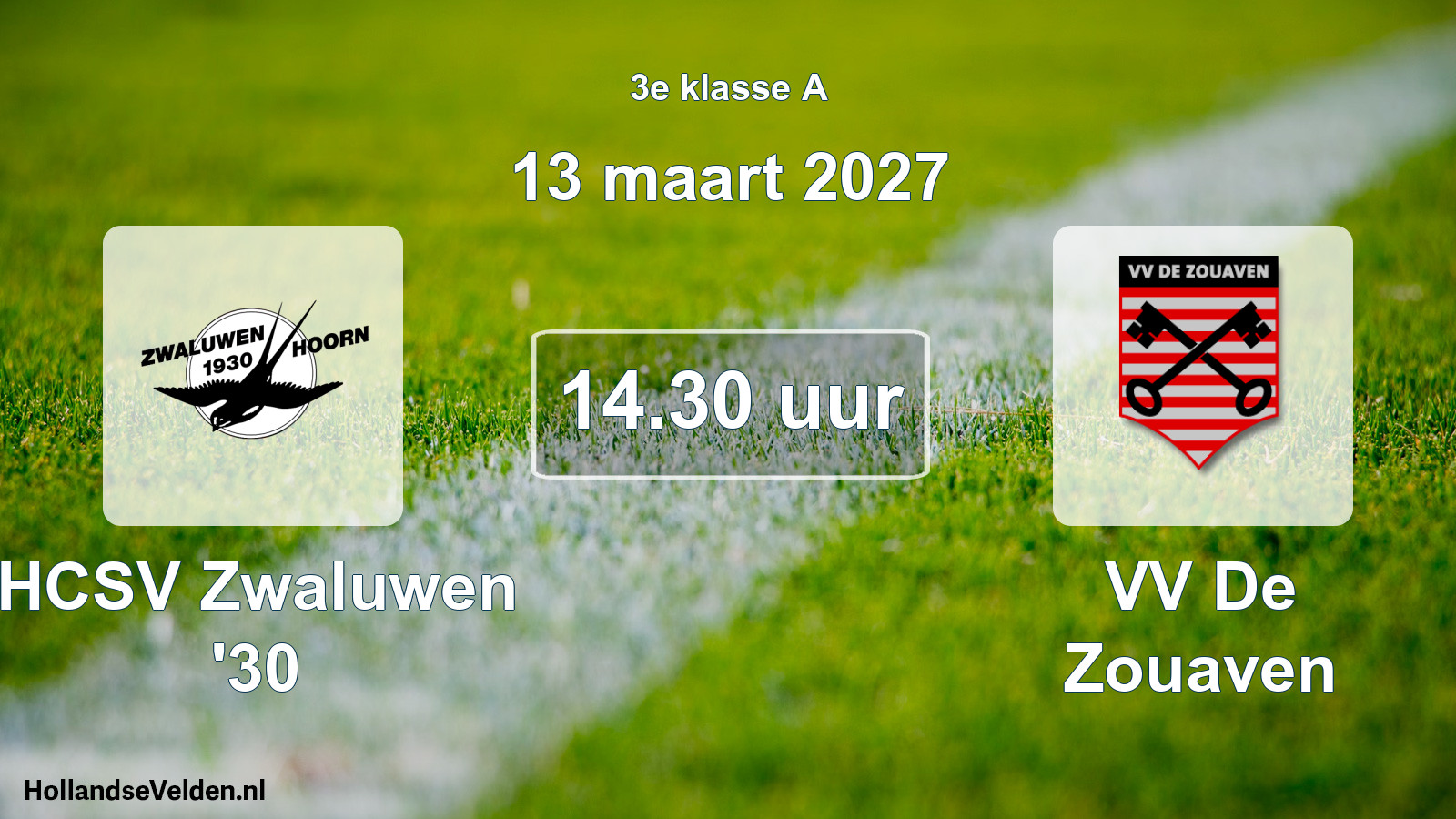Geplande wedstrijd: HCSV Zwaluwen '30 - VV De Zouaven (13 maart 2027)