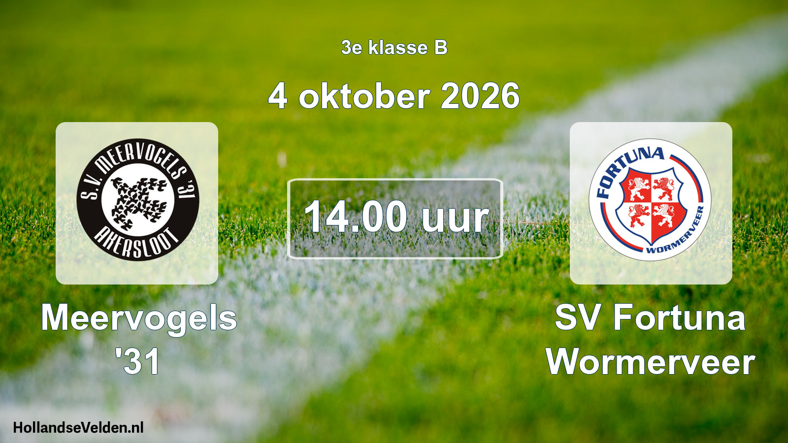 Geplande wedstrijd: Meervogels '31 - SV Fortuna Wormerveer (4 oktober 2026)