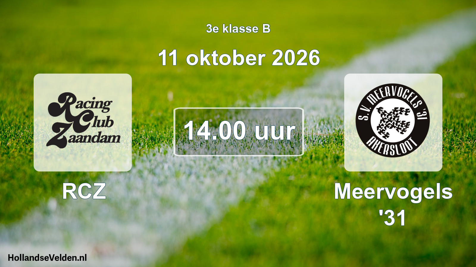 Geplande wedstrijd: RCZ - Meervogels '31 (11 oktober 2026)