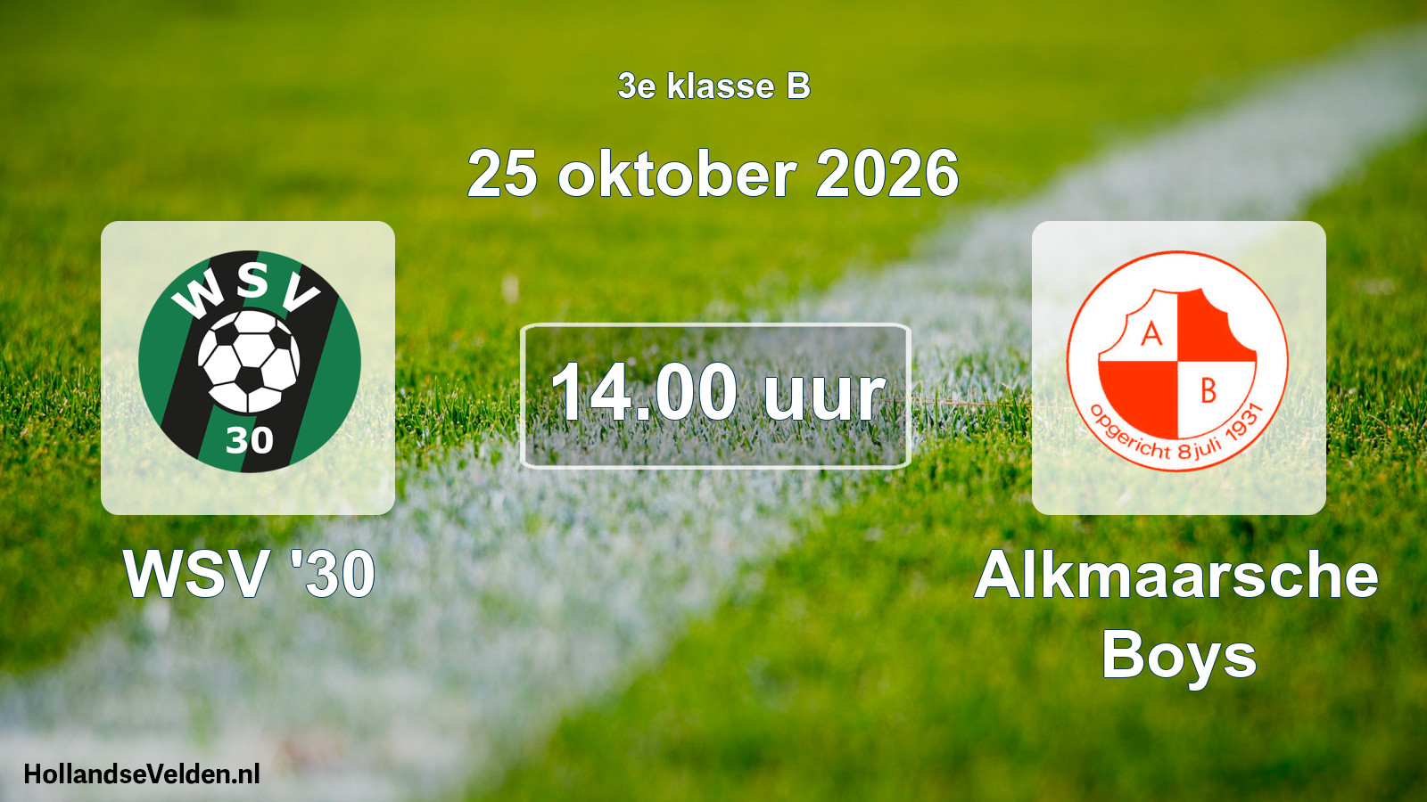 Geplande wedstrijd: WSV '30 - Alkmaarsche Boys (25 oktober 2026)