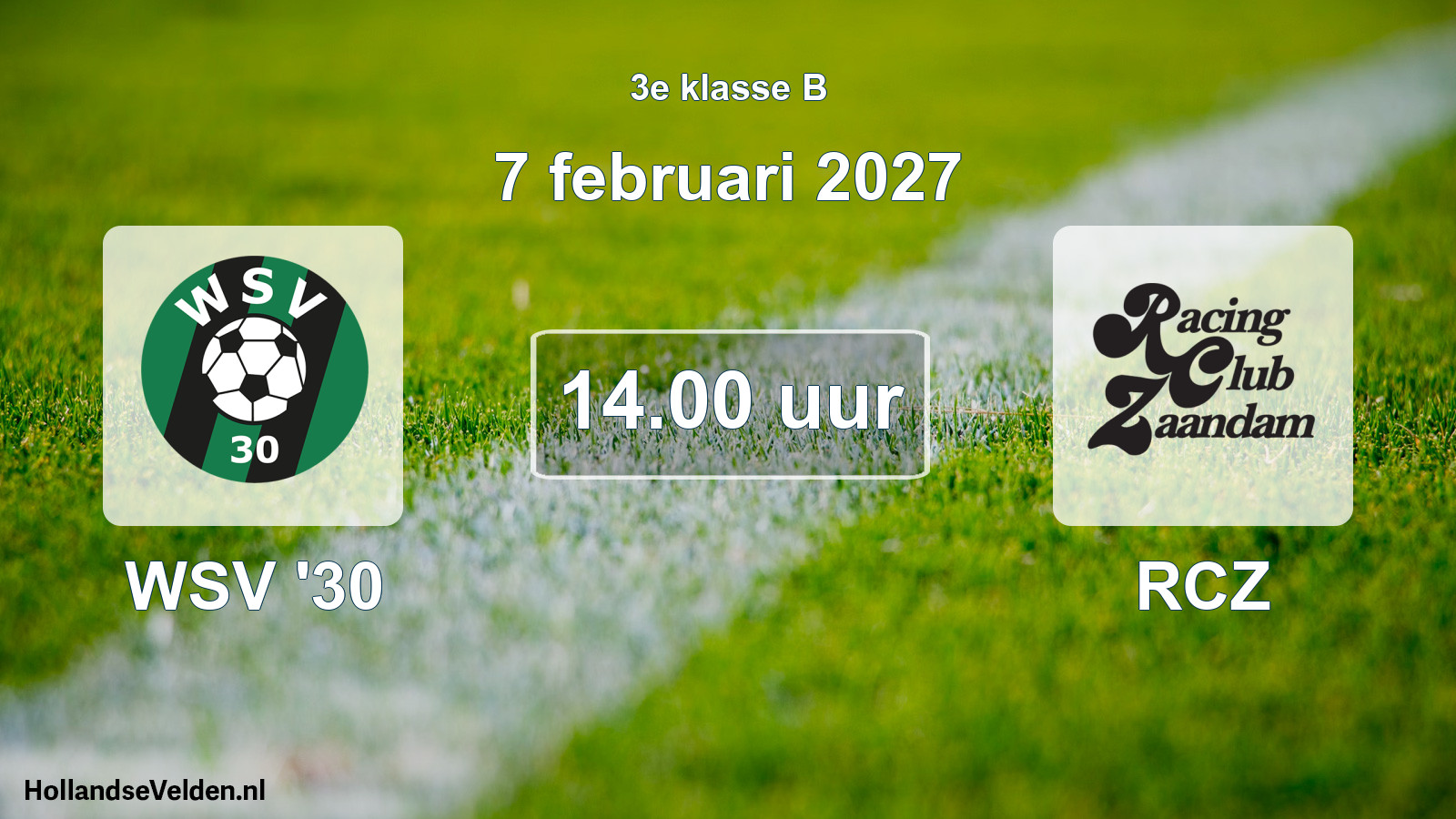 Geplande wedstrijd: WSV '30 - RCZ (7 februari 2027)
