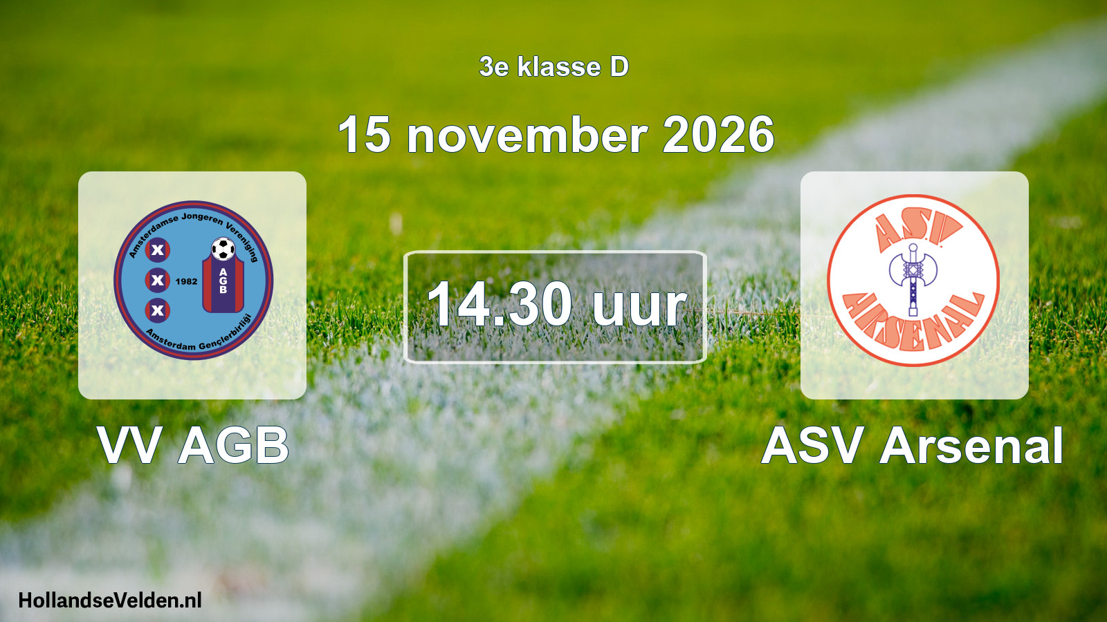 Geplande wedstrijd: VV AGB - ASV Arsenal (15 november 2026)