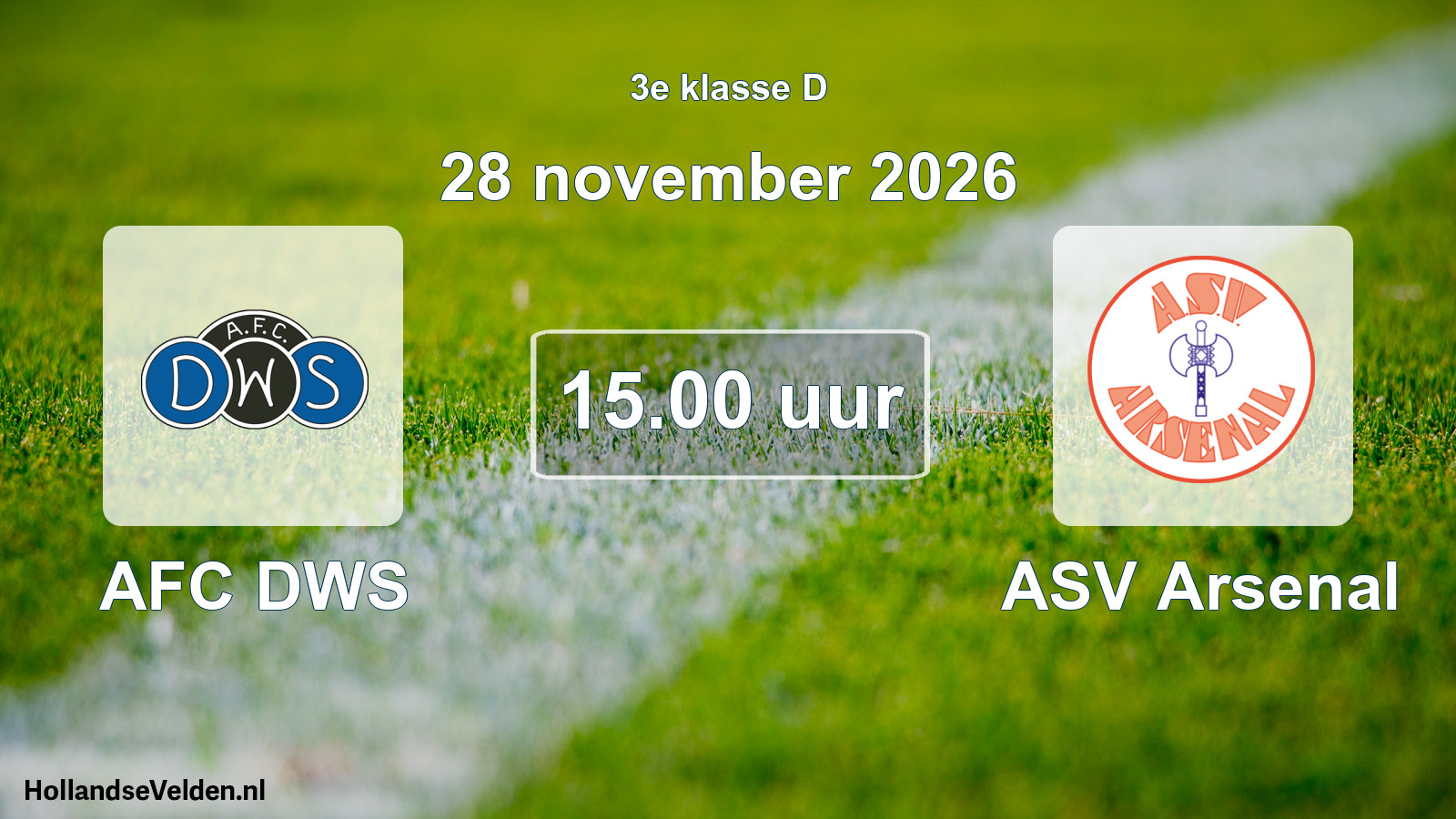 Geplande wedstrijd: AFC DWS - ASV Arsenal (28 november 2026)