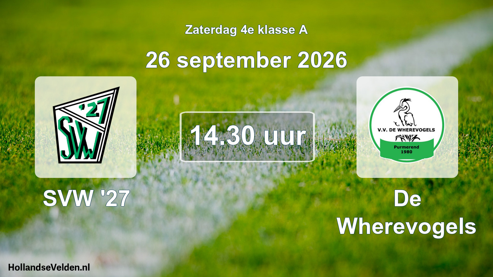 Geplande wedstrijd: SVW '27 - De Wherevogels (26 september 2026)