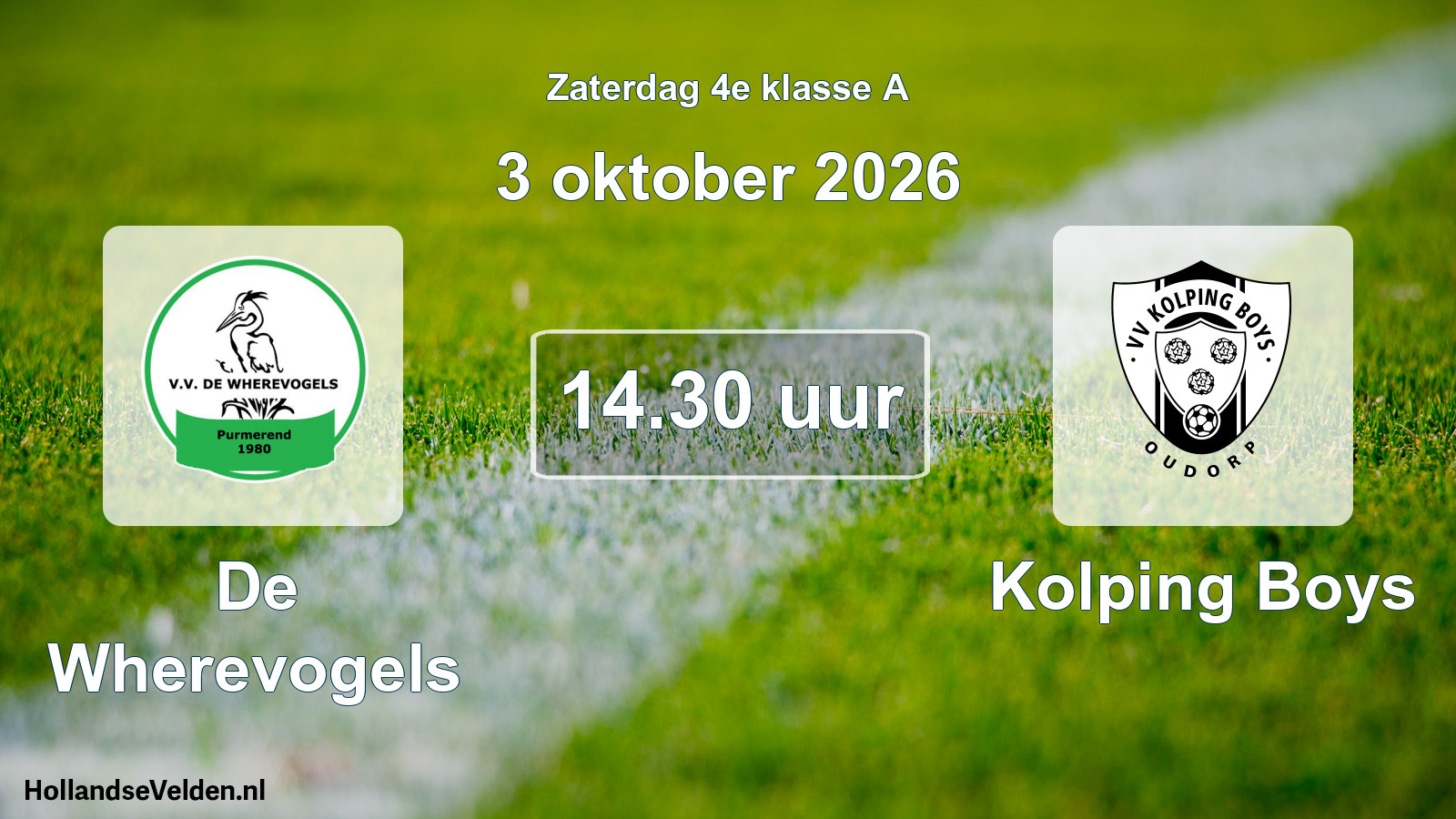 Geplande wedstrijd: De Wherevogels - Kolping Boys (3 oktober 2026)