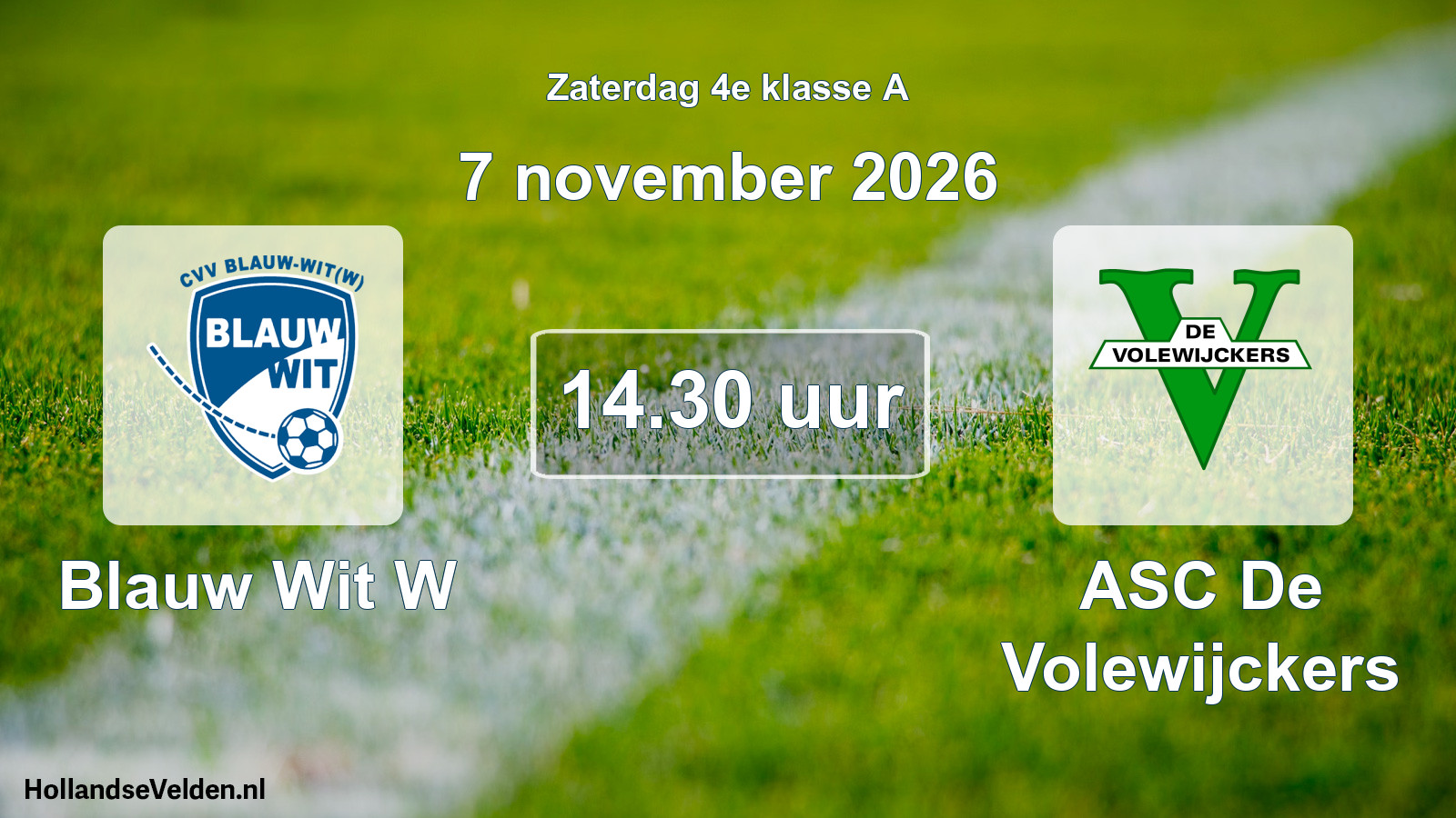 Geplande wedstrijd: Blauw Wit W - ASC De Volewijckers (7 november 2026)