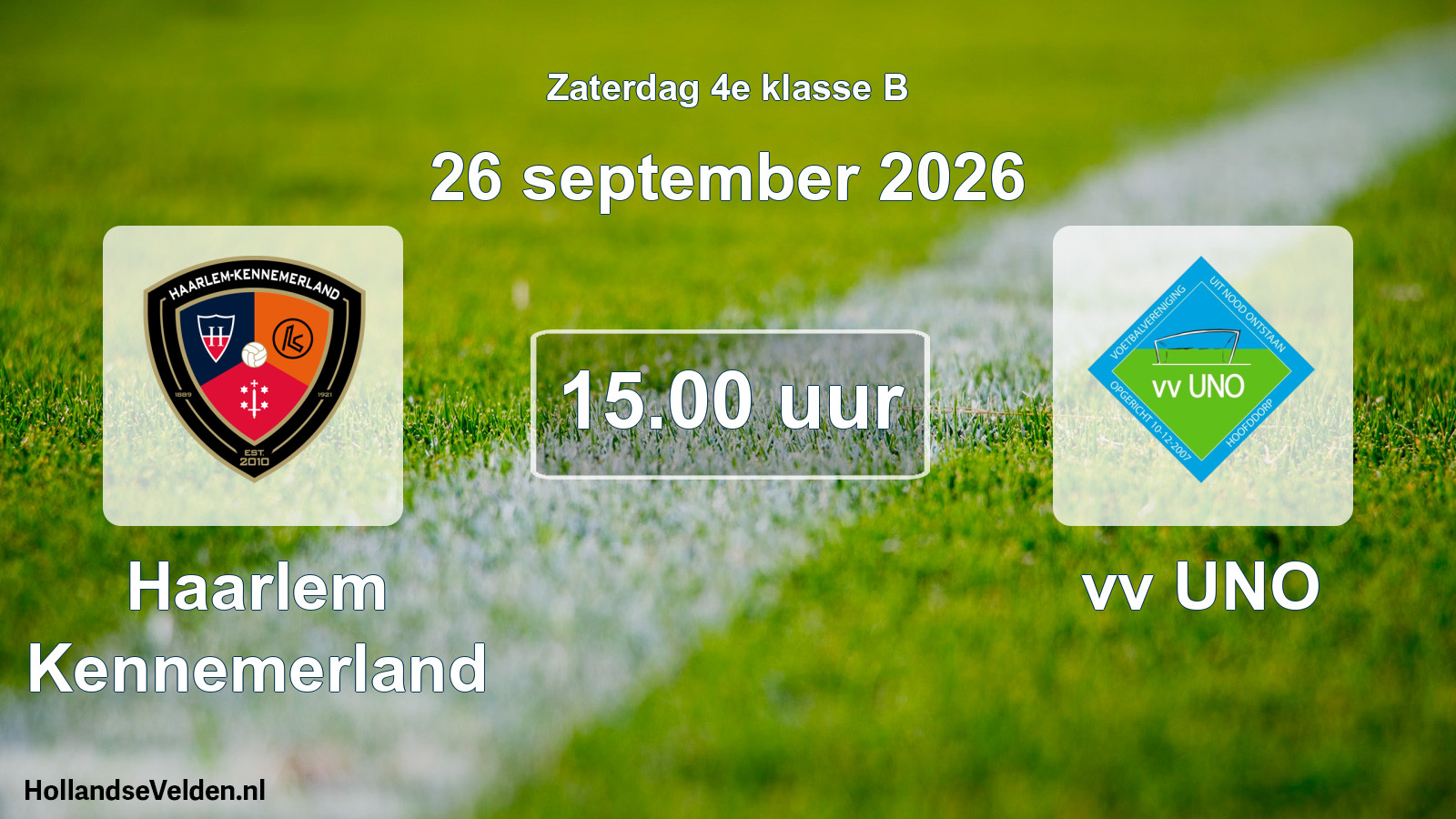 Geplande wedstrijd: Haarlem Kennemerland - vv UNO (26 september 2026)