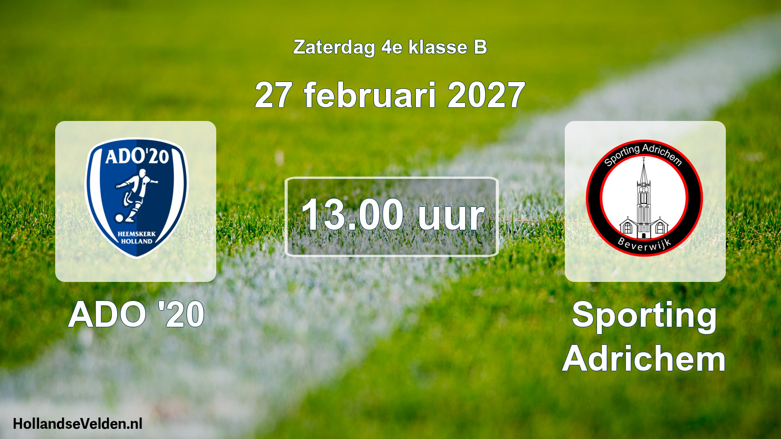 Geplande wedstrijd: ADO '20 - Sporting Adrichem (27 februari 2027)