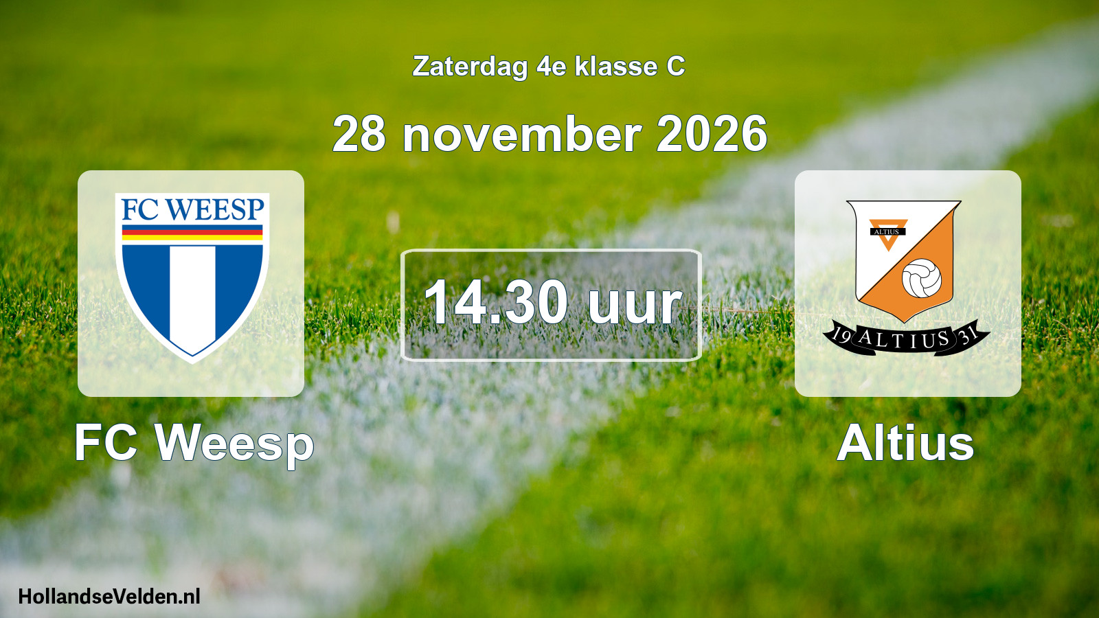 Geplande wedstrijd: FC Weesp - Altius (28 november 2026)