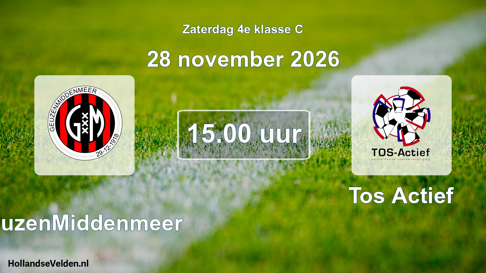 Geplande wedstrijd: GeuzenMiddenmeer - Tos Actief (28 november 2026)